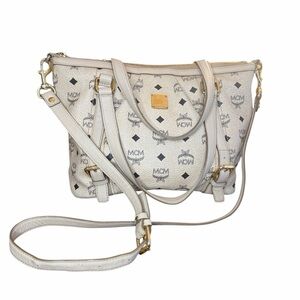 MCM Cream “Visetos”Vintage Authentic Crossbody Bag with Gold Accents